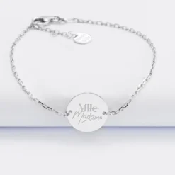 Sale HappyBulle Bracelet chaine Mariée personnalisé médaille gravée argent 2 trous 15 mm Argent rhodié 925