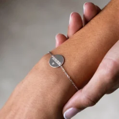 Sale HappyBulle Bracelet chaine Mariée personnalisé médaille gravée argent 2 trous 15 mm Argent rhodié 925