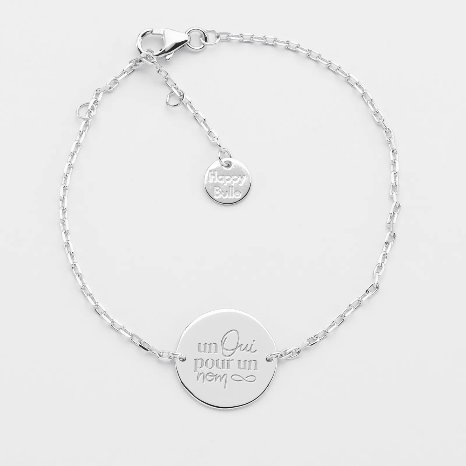 Sale HappyBulle Bracelet chaine Mariée personnalisé médaille gravée argent 2 trous 15 mm Argent rhodié 925