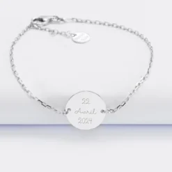 Sale HappyBulle Bracelet chaine Mariée personnalisé médaille gravée argent 2 trous 15 mm Argent rhodié 925
