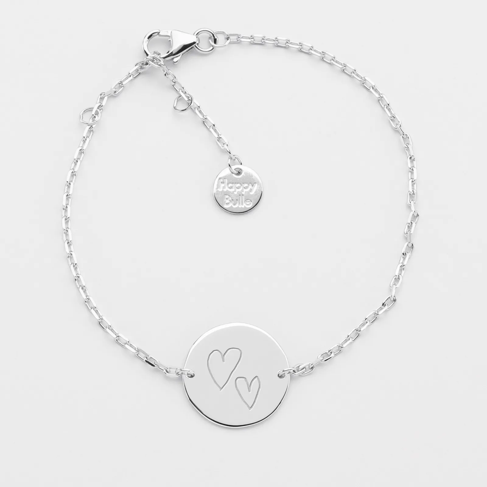 Sale HappyBulle Bracelet chaine Mariée personnalisé médaille gravée argent 2 trous 15 mm Argent rhodié 925