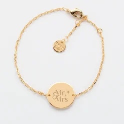 HappyBulle Bracelet chaine Mariée personnalisé médaille gravée plaqué or 2 trous 15 mm Plaqué or 18k
