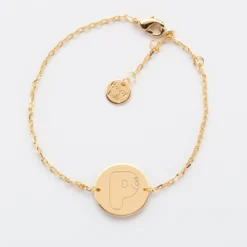 Hot HappyBulle Bracelet chaine personnalisé médaille gravée plaqué or 2 trous 15 mm - x Barbapapa Plaqué or 18k