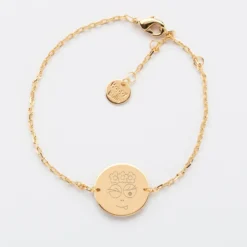 Hot HappyBulle Bracelet chaine personnalisé médaille gravée plaqué or 2 trous 15 mm - x Barbapapa Plaqué or 18k