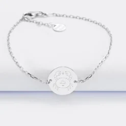 Sale HappyBulle Bracelet chaine personnalisé médaille gravée argent 2 trous 15 mm - Edition spéciale Astro Argent rhodié 925