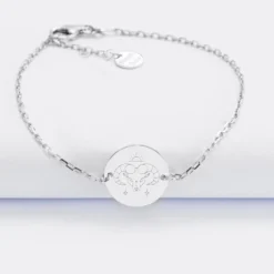 Sale HappyBulle Bracelet chaine personnalisé médaille gravée argent 2 trous 15 mm - Edition spéciale Astro Argent rhodié 925
