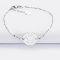 Sale HappyBulle Bracelet chaine personnalisé médaille gravée argent 2 trous 15 mm - Edition spéciale Astro Argent rhodié 925