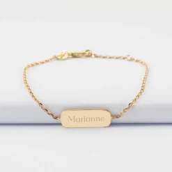 Clearance HappyBulle Bracelet chaine personnalisé médaille gravée plaqué or plaque 20x8 mm Plaqué or 18k