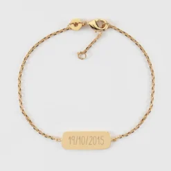 Clearance HappyBulle Bracelet chaine personnalisé médaille gravée plaqué or plaque 20x8 mm Plaqué or 18k
