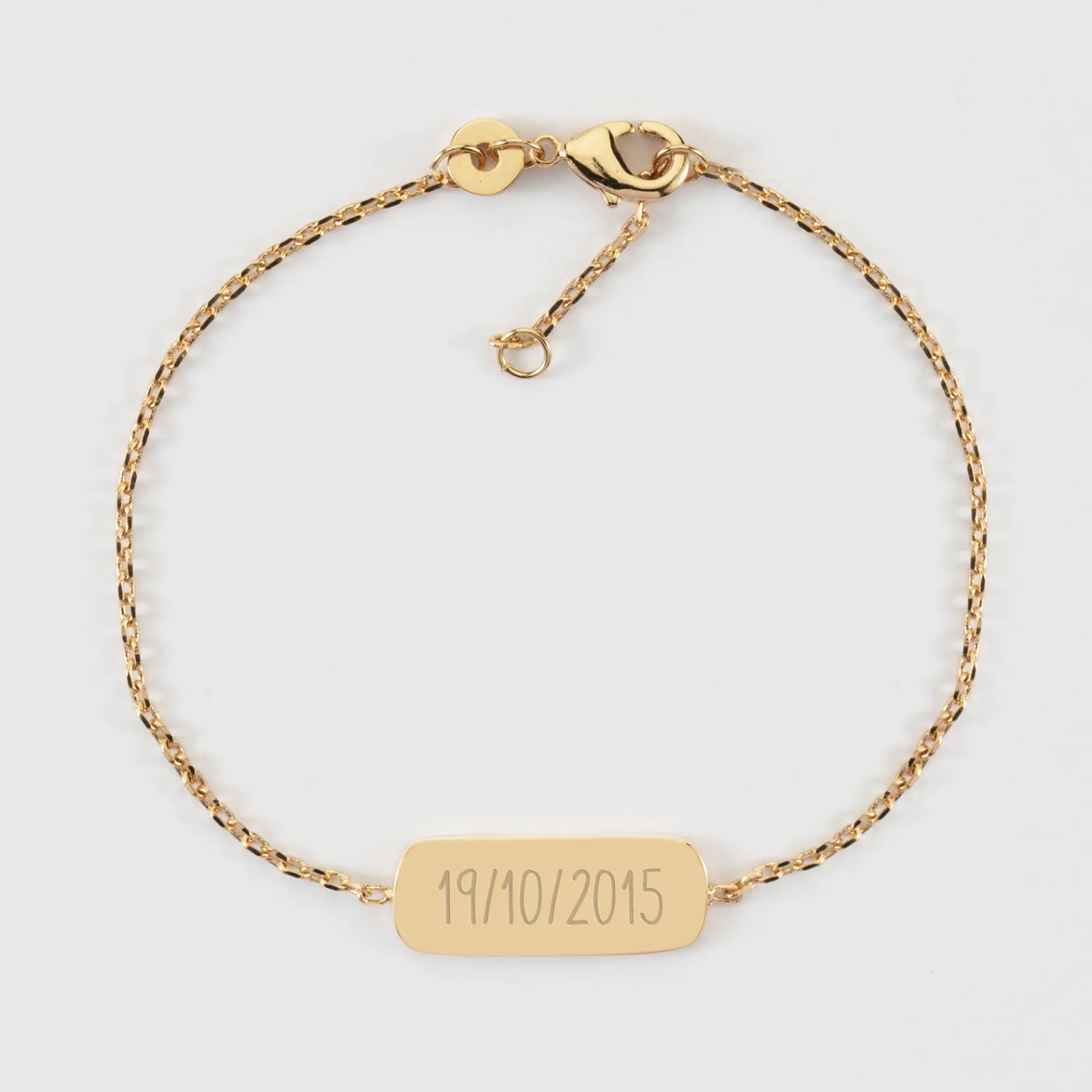 Clearance HappyBulle Bracelet chaine personnalisé médaille gravée plaqué or plaque 20x8 mm Plaqué or 18k