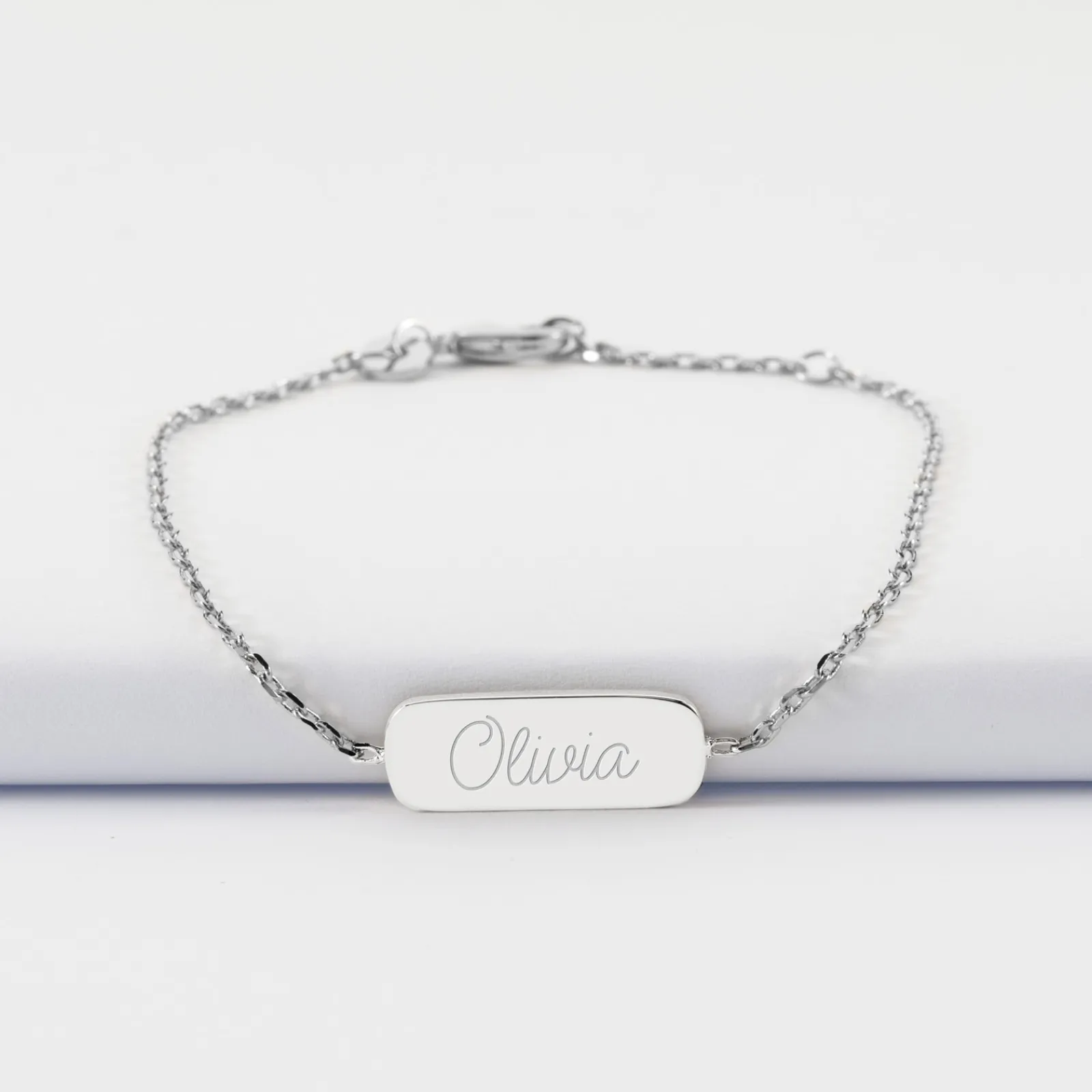 Clearance HappyBulle Bracelet chaine personnalisé médaille gravée argent plaque 20x8 mm Argent rhodié 925