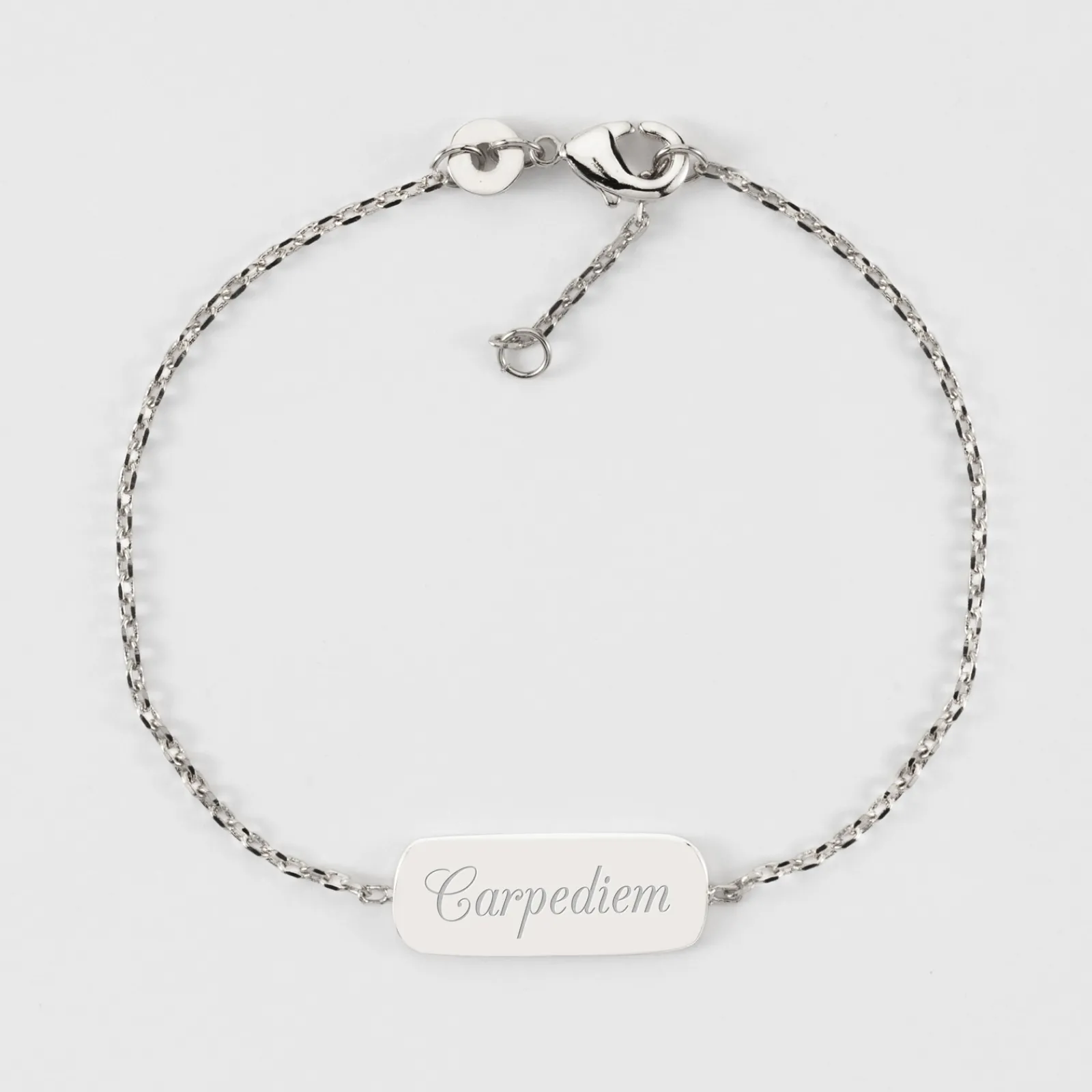 Clearance HappyBulle Bracelet chaine personnalisé médaille gravée argent plaque 20x8 mm Argent rhodié 925