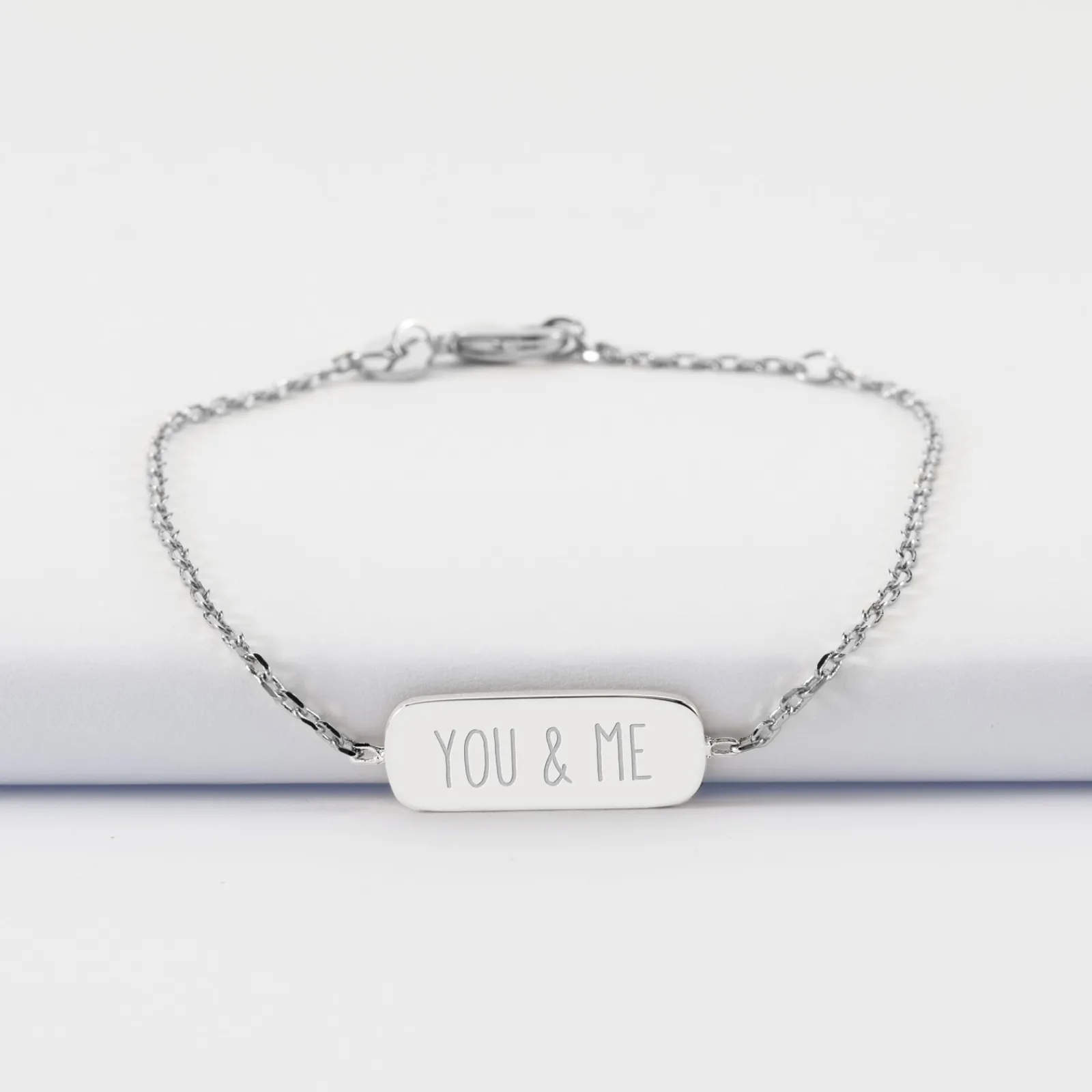 Clearance HappyBulle Bracelet chaine personnalisé médaille gravée argent plaque 20x8 mm Argent rhodié 925