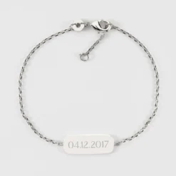 Clearance HappyBulle Bracelet chaine personnalisé médaille gravée argent plaque 20x8 mm Argent rhodié 925