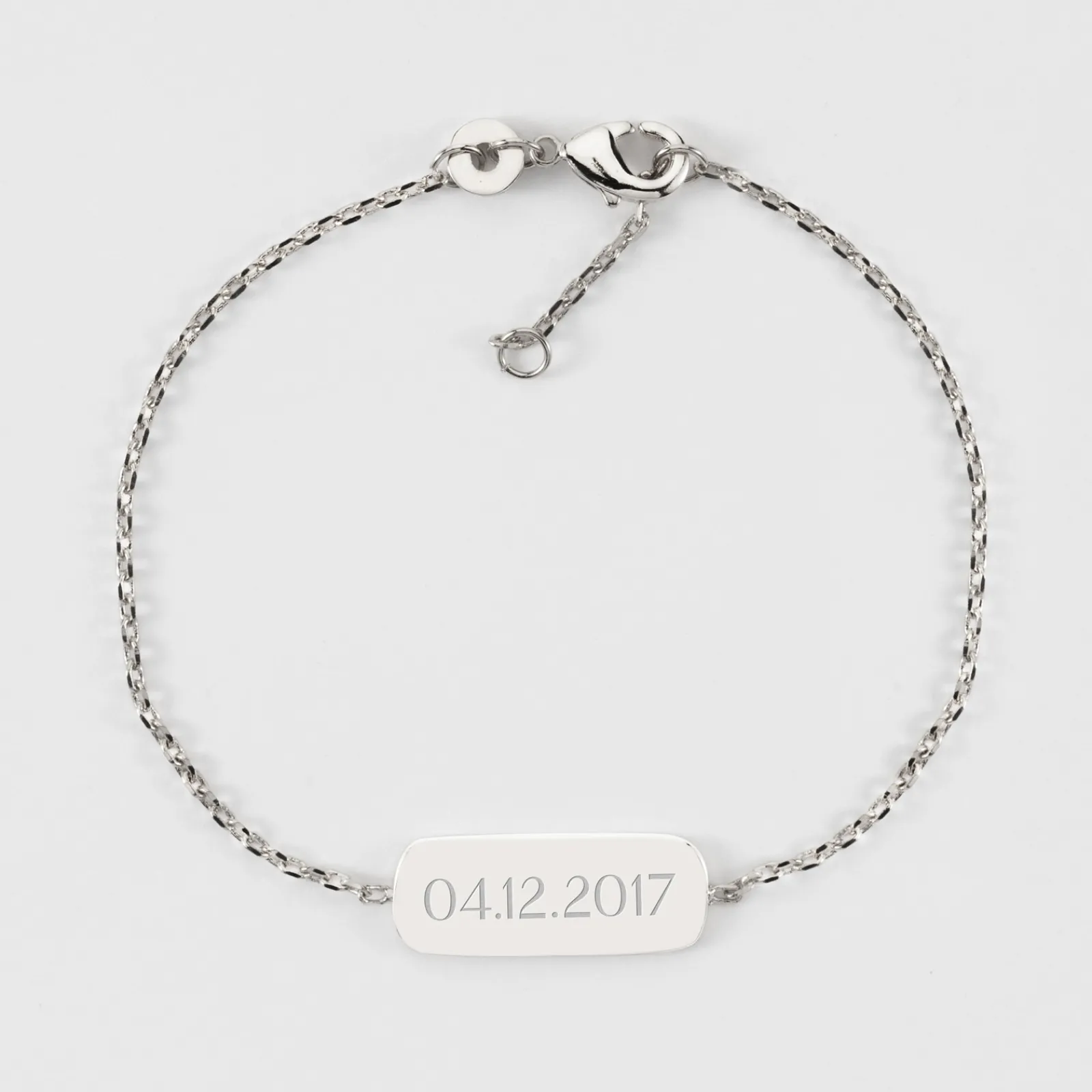 Clearance HappyBulle Bracelet chaine personnalisé médaille gravée argent plaque 20x8 mm Argent rhodié 925