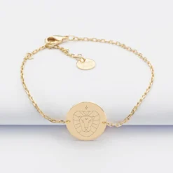 New HappyBulle Bracelet chaine personnalisé médaille gravée plaqué or 2 trous 15 mm - Edition spéciale Astro Plaqué or 18k
