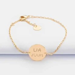 Discount HappyBulle Bracelet chaine personnalisé médaille gravée plaqué or 2 trous 15 mm Plaqué or 18k