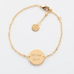 Discount HappyBulle Bracelet chaine personnalisé médaille gravée plaqué or 2 trous 15 mm Plaqué or 18k