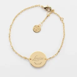 Discount HappyBulle Bracelet chaine personnalisé médaille gravée plaqué or 2 trous 15 mm Plaqué or 18k