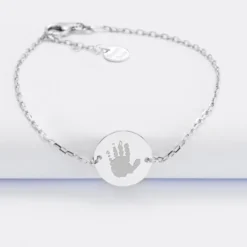 Outlet HappyBulle Bracelet chaine personnalisé médaille gravée argent 2 trous 15 mm Argent rhodié 925