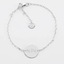 Outlet HappyBulle Bracelet chaine personnalisé médaille gravée argent 2 trous 15 mm Argent rhodié 925