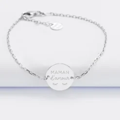 Outlet HappyBulle Bracelet chaine personnalisé médaille gravée argent 2 trous 15 mm Argent rhodié 925