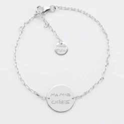 Outlet HappyBulle Bracelet chaine personnalisé médaille gravée argent 2 trous 15 mm Argent rhodié 925