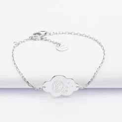 Discount HappyBulle Bracelet chaîne baptême enfant personnalisé médaille gravée argent nuage 2 trous 20x14 mm Argent rhodié 925