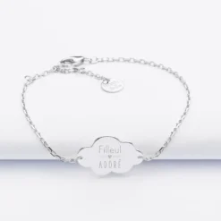 Discount HappyBulle Bracelet chaîne baptême enfant personnalisé médaille gravée argent nuage 2 trous 20x14 mm Argent rhodié 925