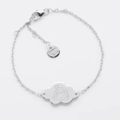 Discount HappyBulle Bracelet chaîne baptême enfant personnalisé médaille gravée argent nuage 2 trous 20x14 mm Argent rhodié 925
