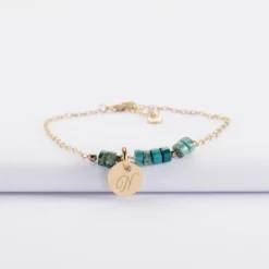 Best HappyBulle Bracelet chaîne barrette de perles personnalisé médaille gravée plaqué or ronde 10 mm