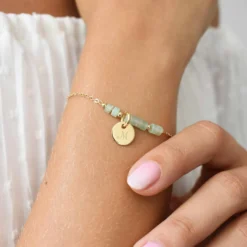 Best HappyBulle Bracelet chaîne barrette de perles personnalisé médaille gravée plaqué or ronde 10 mm
