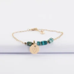 Best HappyBulle Bracelet chaîne barrette de perles personnalisé médaille gravée plaqué or ronde 10 mm