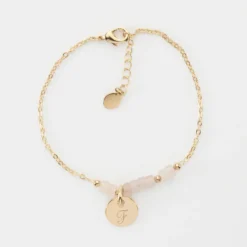 Best HappyBulle Bracelet chaîne barrette de perles personnalisé médaille gravée plaqué or ronde 10 mm