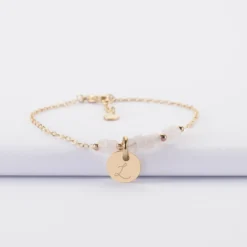 Best HappyBulle Bracelet chaîne barrette de perles personnalisé médaille gravée plaqué or ronde 10 mm