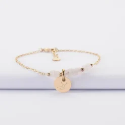 Best HappyBulle Bracelet chaîne barrette de perles personnalisé médaille gravée plaqué or ronde 10 mm