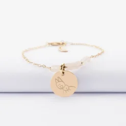 Sale HappyBulle Bracelet chaîne barrette de perles personnalisé médaille gravée plaqué or ronde 15 mm
