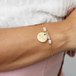 Sale HappyBulle Bracelet chaîne barrette de perles personnalisé médaille gravée plaqué or ronde 15 mm