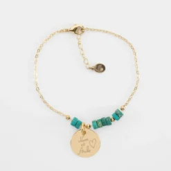 Sale HappyBulle Bracelet chaîne barrette de perles personnalisé médaille gravée plaqué or ronde 15 mm