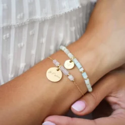 Sale HappyBulle Bracelet chaîne barrette de perles personnalisé médaille gravée plaqué or ronde 15 mm