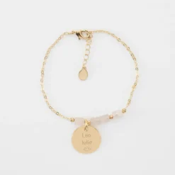 Sale HappyBulle Bracelet chaîne barrette de perles personnalisé médaille gravée plaqué or ronde 15 mm