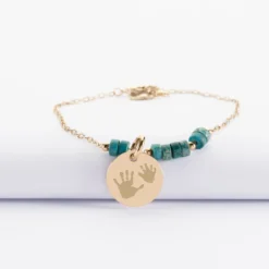 Sale HappyBulle Bracelet chaîne barrette de perles personnalisé médaille gravée plaqué or ronde 15 mm