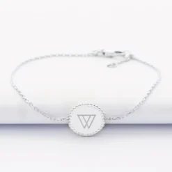 New HappyBulle Bracelet chaîne bohème personnalisé médaille gravée argent initiale 11 mm - Nos petits imparfaits Argent rhodié 925