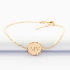 Hot HappyBulle Bracelet chaîne bohème personnalisé médaille gravée plaqué or initiale 11 mm Plaqué or 18k