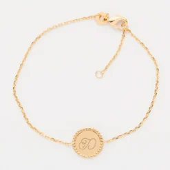 Hot HappyBulle Bracelet chaîne bohème personnalisé médaille gravée plaqué or initiale 11 mm Plaqué or 18k