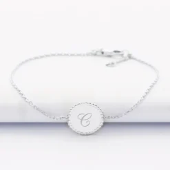 Sale HappyBulle Bracelet chaîne bohème personnalisé médaille gravée argent initiale 11 mm Argent rhodié 925