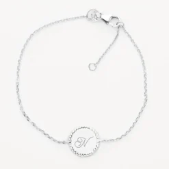 Sale HappyBulle Bracelet chaîne bohème personnalisé médaille gravée argent initiale 11 mm Argent rhodié 925