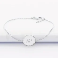 Sale HappyBulle Bracelet chaîne bohème personnalisé médaille gravée argent initiale 11 mm Argent rhodié 925
