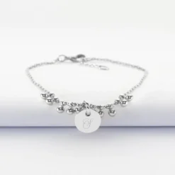 Best HappyBulle Bracelet chaîne boules personnalisé médaille gravée argent 10 mm Argent rhodié 925