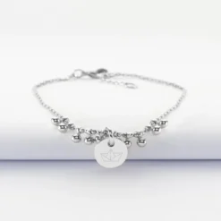 Best HappyBulle Bracelet chaîne boules personnalisé médaille gravée argent 10 mm Argent rhodié 925